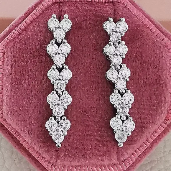 NEW STERLING SILVER DIAMOND LONG EARRINGS - Picture 1 of 4